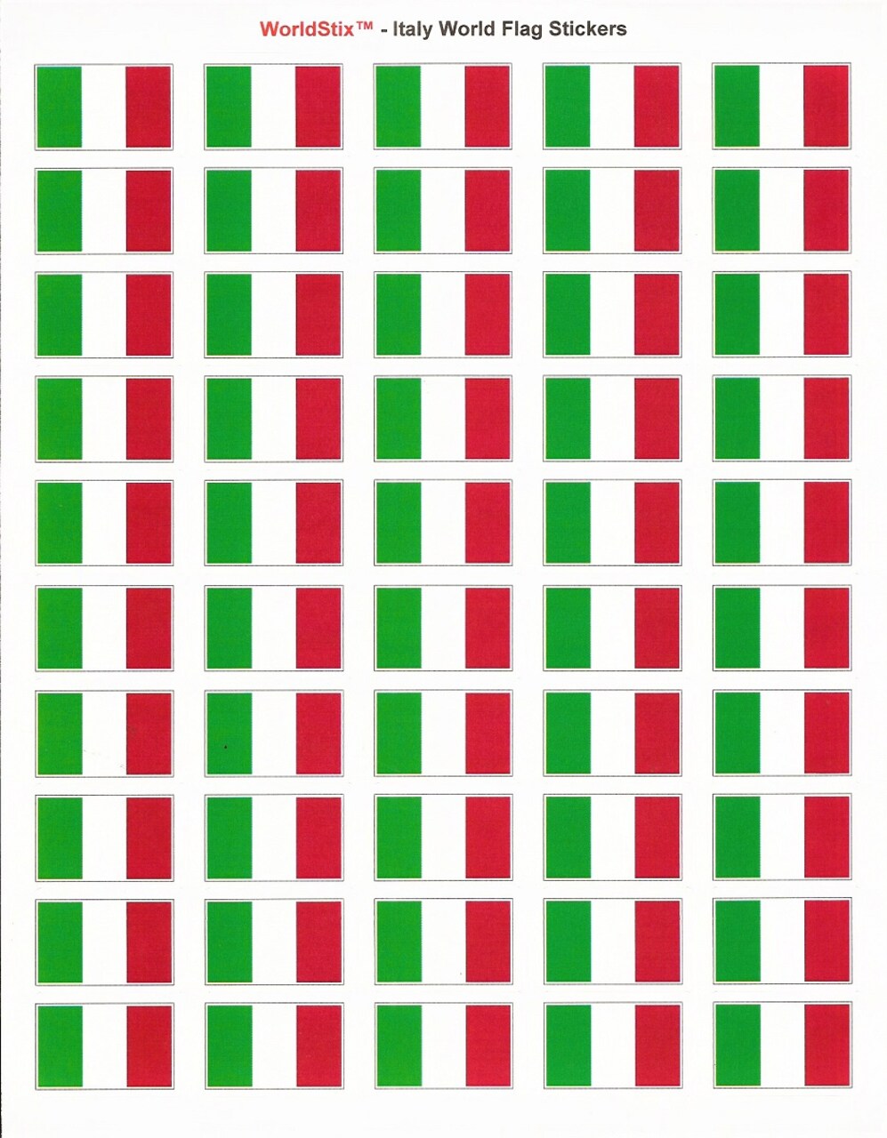 100 Italy Flag Stickers, Two Sheets of 50, 1.5" x 1" Made in America Self Adhesive Country Flag Scrapbook Stickers, Two Sheets of 50, 100 Sticker Decal Flags